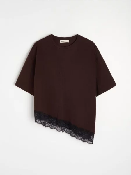 Блузка з мереживним оздобленням коричневий