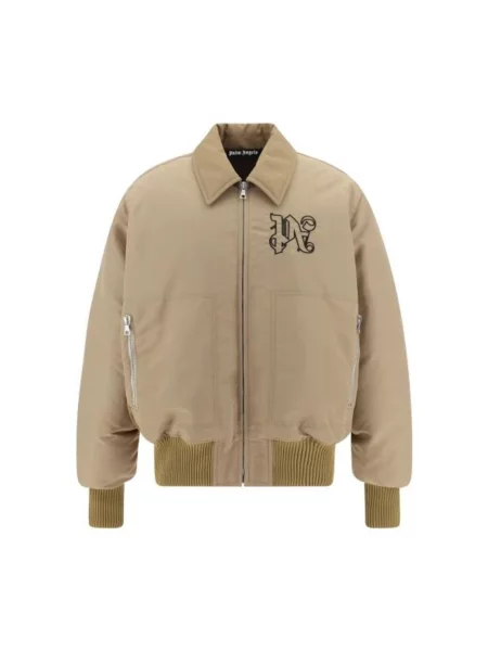 Lniany kurtka bomber Palm Angels beżowy