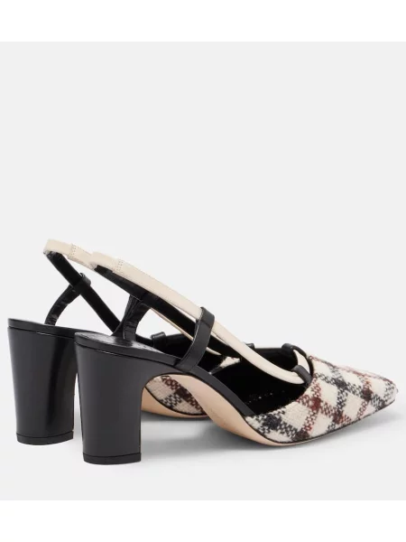 Pantofi cu toc Manolo Blahnik în carouri slingback alb