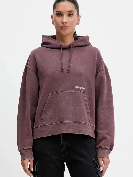 Суичър с качулка Tommy Jeans с качулка виолетово
