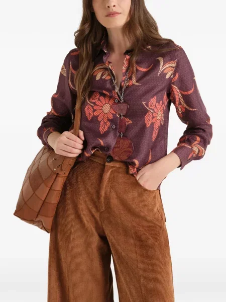 Cămașă Maliparmi de mătase cu model floral cu imagine violet