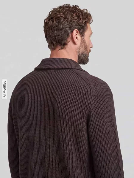 Sweter o kroju regular fit z czystej bawełny z kołnierzem zapinanym Selected