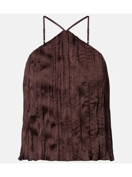 Top Staud cu gât halter maro