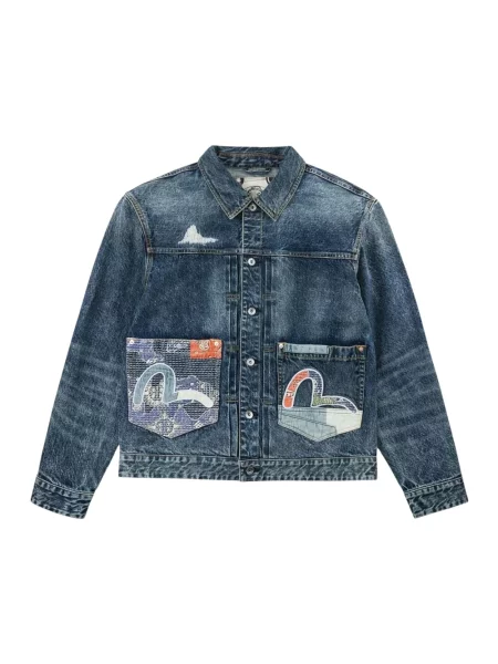 Kurtka jeansowa Evisu z naszywanymi kieszeniami niebieska