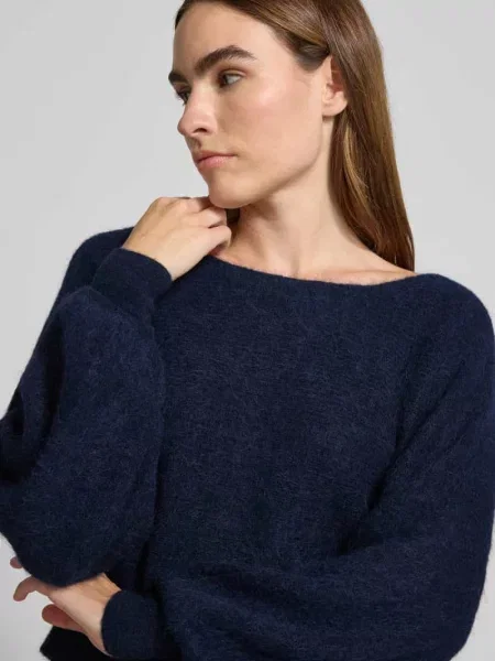 Sweter z dzianiny z mieszanki wełny z alpaki z dodatkiem wełny model ‘FARADAY’ Marella granatowy