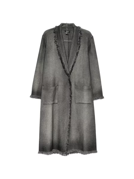 Palton Avant Toi cu franjuri cu model herringbone gri