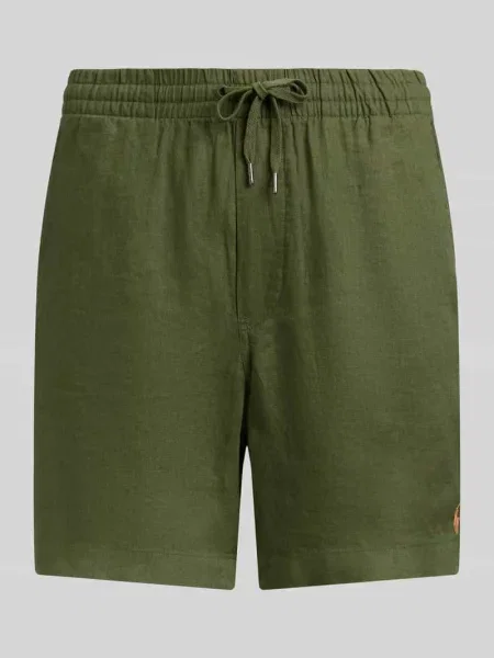 Szorty z lnu ze ściągaczem w pasie i przeszytym logo Polo Ralph Lauren zielone