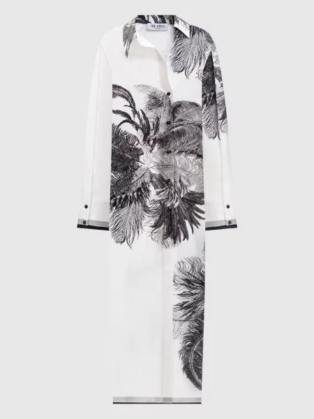 Шелковое платье-рубашка The Attico с принтом белое