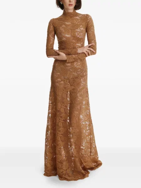 Rochie maxi 2310 Studio din dantelă lungă de costum maro