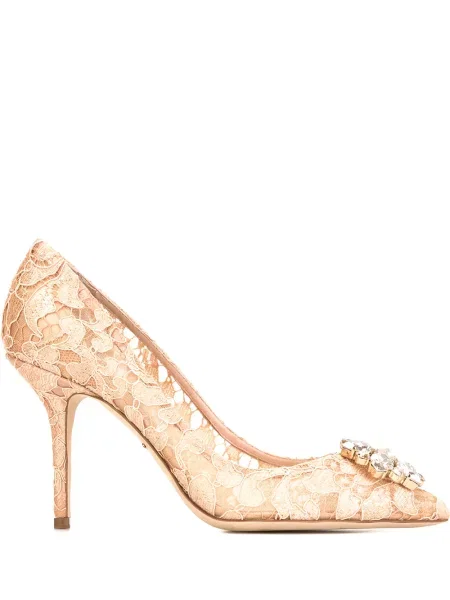 Pantofi cu toc Dolce & Gabbana din dantelă roz