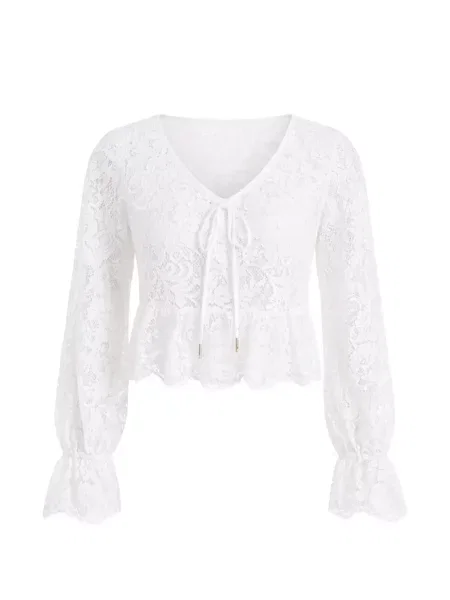 Top Michael Michael Kors cu decolteu în V din dantelă alb