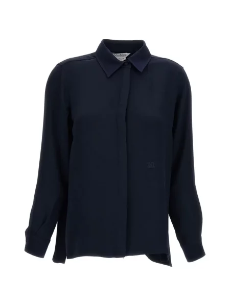 Cămașă Max Mara cu broderie de mătase albastru