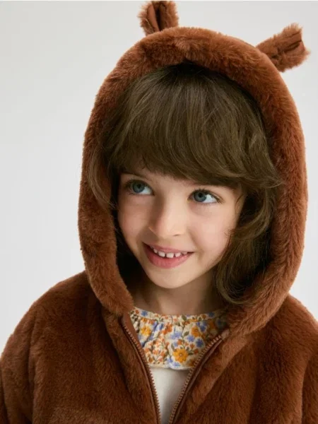Reserved Куртка з м’якою підкладкою teddy темно коричневий