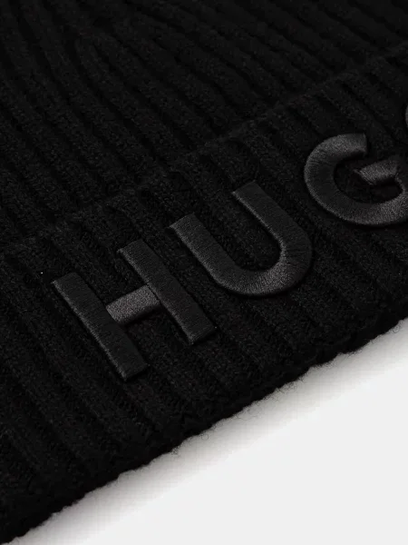 HUGO gyapjú sapka vékony gyapjú fekete