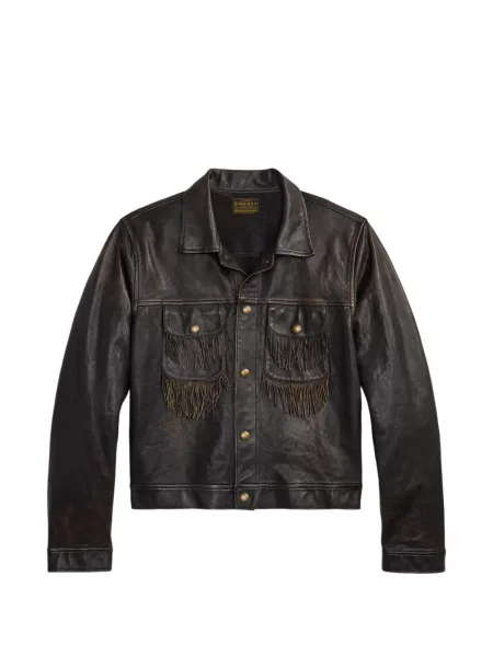 Kurtka skórzana Ralph Lauren Rrl z frędzli brązowa