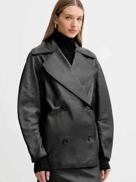 Liviana Conti palton de piele negru
