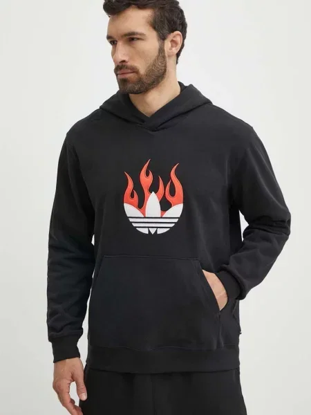 Суичър с качулка Adidas Originals с качулка с апликация черно