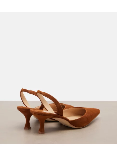 Pantofi cu toc Manolo Blahnik din piele de căprioară slingback maro