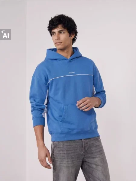 Sinsay Mikina hoodie s výšivkou s bavlnou modrá