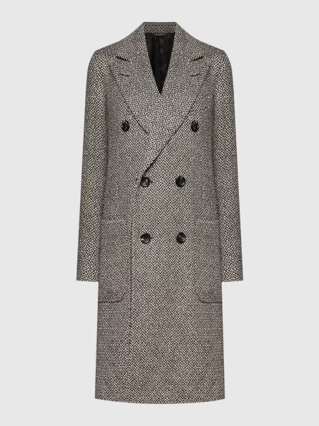 Двобортне пальто з льону та кашеміру у візерунок Loro Piana сіре
