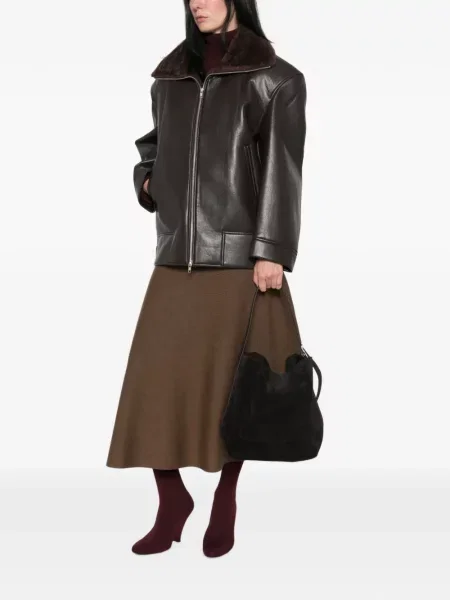 Apykaklė odinė striukė The Frankie Shop ruda
