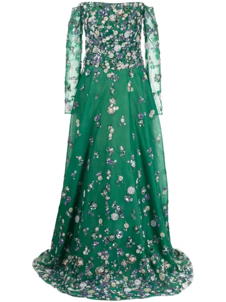 Rochie Saiid Kobeisy din tul cu mărgele de costum verde