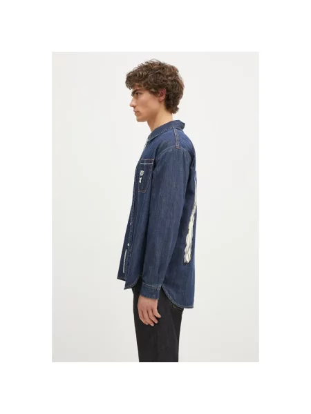 Evisu koszula jeansowa Daicock Printed granatowy regular z kołnierzykiem klasycznym niebieska
