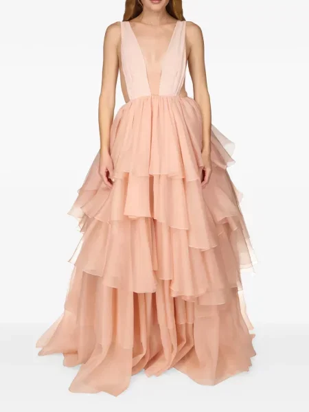 Rochie maxi Temily cu volane roz