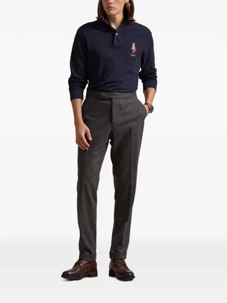 Tricou polo Polo Ralph Lauren cu autograf cu 5 buzunare în carouri gri