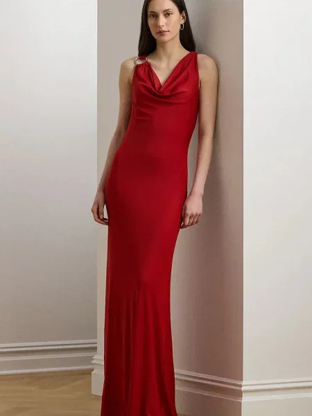 Lauren Ralph Lauren sukienka maxi dopasowana czerwony