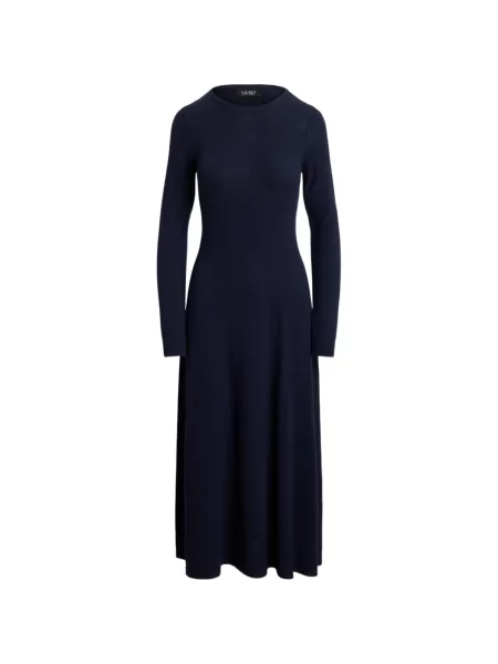 Lung rochie midi Lauren Ralph Lauren cu decolteu rotund albastru