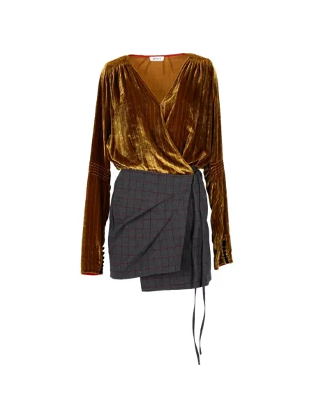 Rochie mini The Attico în carouri de costum mini maro