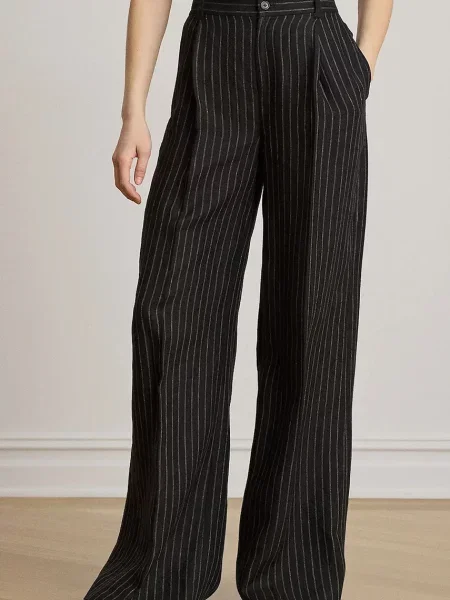 Lauren Ralph Lauren pantaloni wide leg pentru femei din in negru