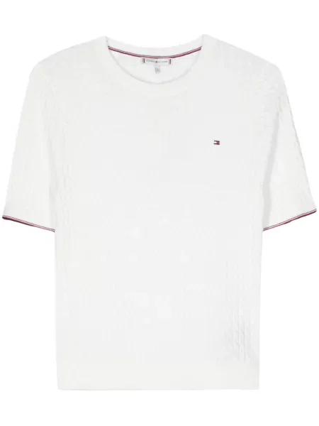 Top Tommy Hilfiger cu broderie tricotate alb
