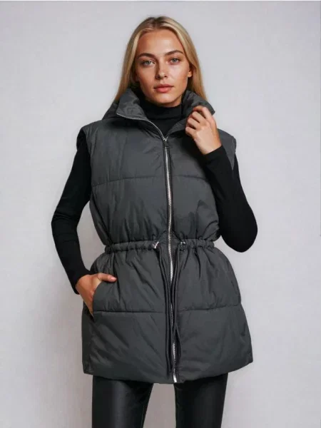 Квітований пuffer жилет з капюшоном свіжий зелений