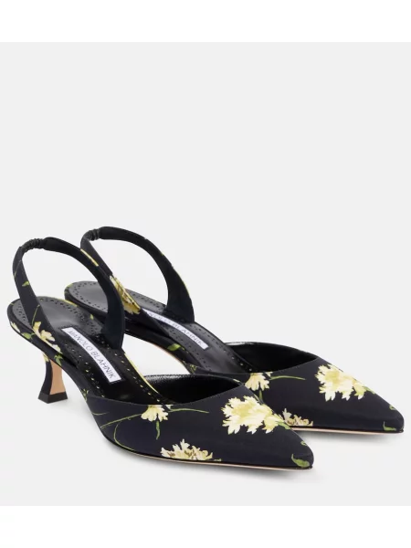 Salonarji Manolo Blahnik s cvetličnim vzorcem z odprtimi petami črna