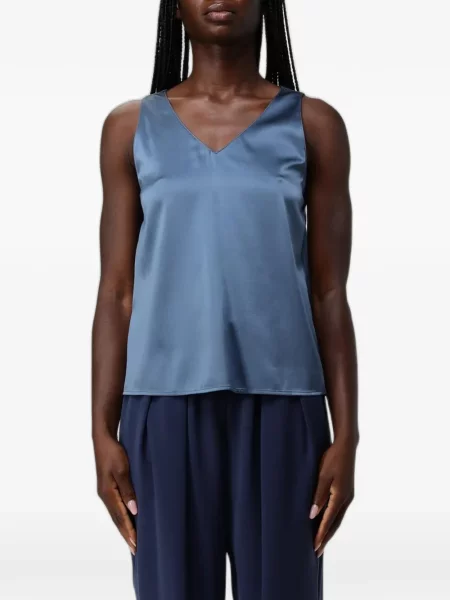 Top Emporio Armani din satin cu decolteu în V albastru