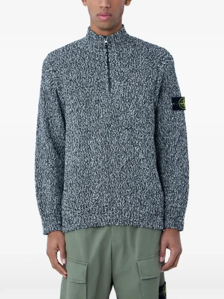 Pulover Stone Island cu strasuri de jumătate de fermoar negru