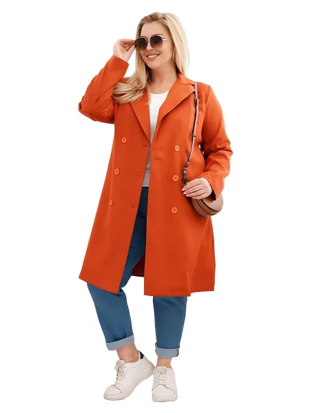 Kesi Plus Size dvouřadý dámský kabát hnědý