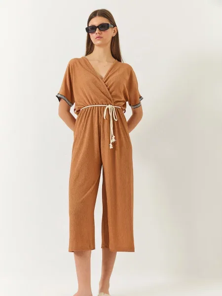 Bianco Lucci Salopeta maro cămilă / negru alb