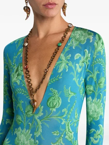 Rochie maxi Etro cu model floral de costum albastru