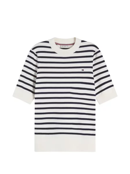 Scurt pulover Tommy Hilfiger cu dungi alb