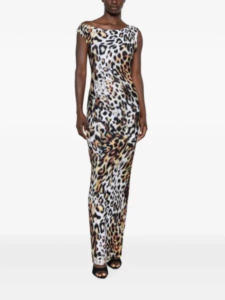 Rochie maxi Norma Kamali fără mâneci cu imagine cu imprimeu animal print maro