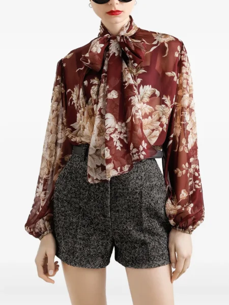 Bluză Dolce & Gabbana cu funde cu model floral maro