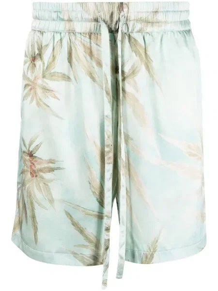 Pantaloni scurți Nahmias de mătase cu imagine tip Hawaii albastru