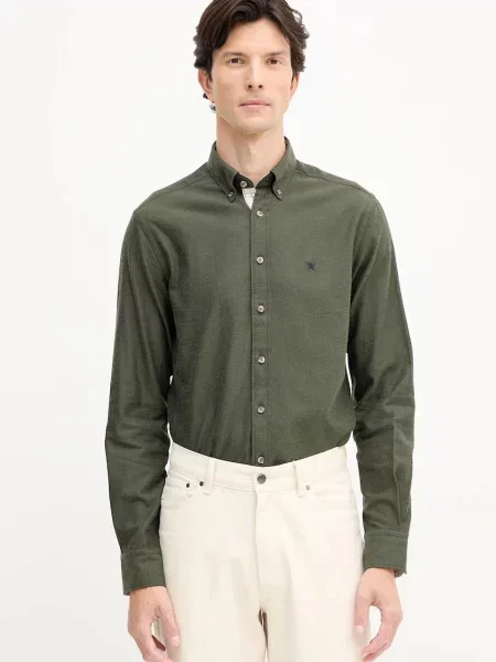 Košulja Hackett London slim s button-down ovratnikom zelena