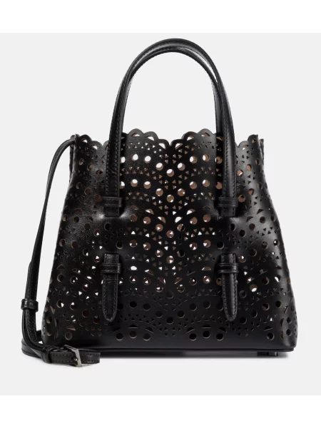 Kožená kožená taška Alaã¯a černá