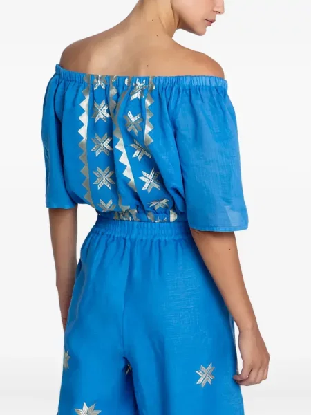 Haftowana bluzka Greek Archaic Kori bez ramiączek niebieska