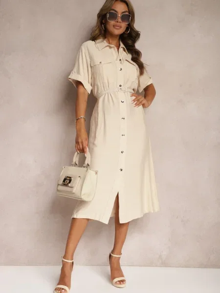 Rochie din cu croială de cămașă cu Nelsines bej