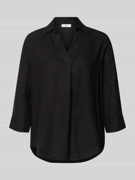 Bluzka koszulowa o kroju relaxed fit z mieszanki lnu i S.oliver Red Label czarna